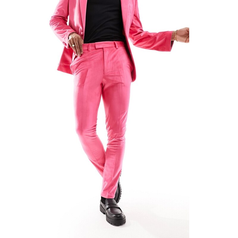 ASOS DESIGN - Pantaloni da abito skinny a zampa in velluto rosa
