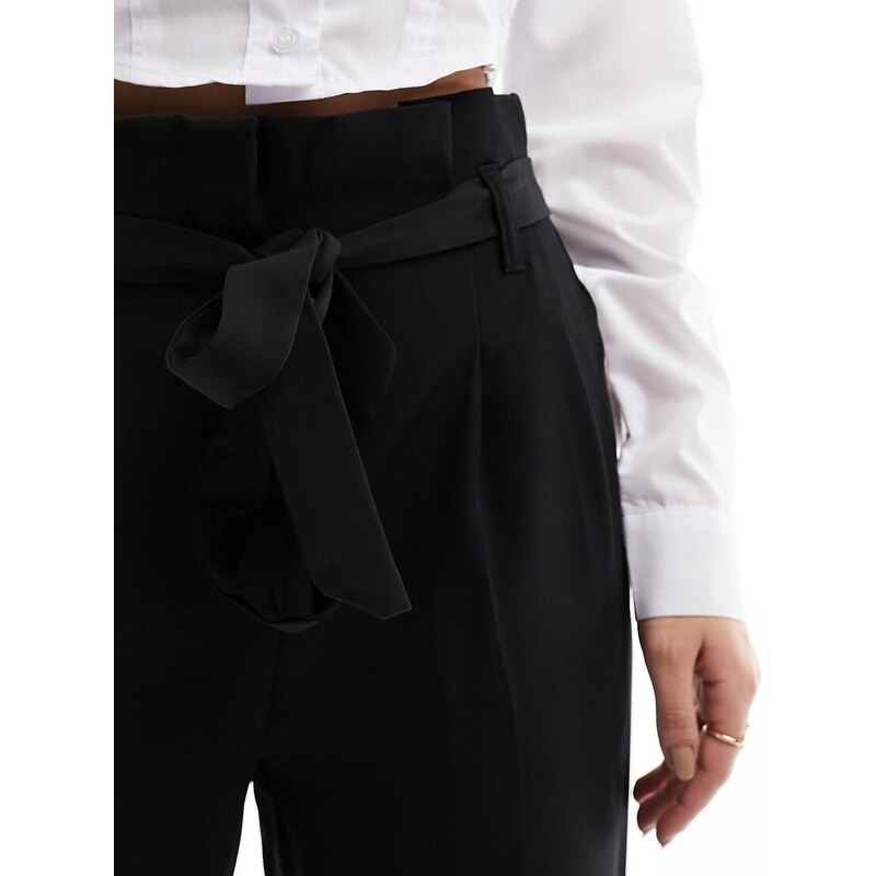 New Look - Pantaloni formali con vita alta raccolta color nero