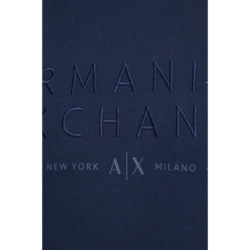 Armani Exchange felpa con aggiunta di lino colore blu navy con applicazione