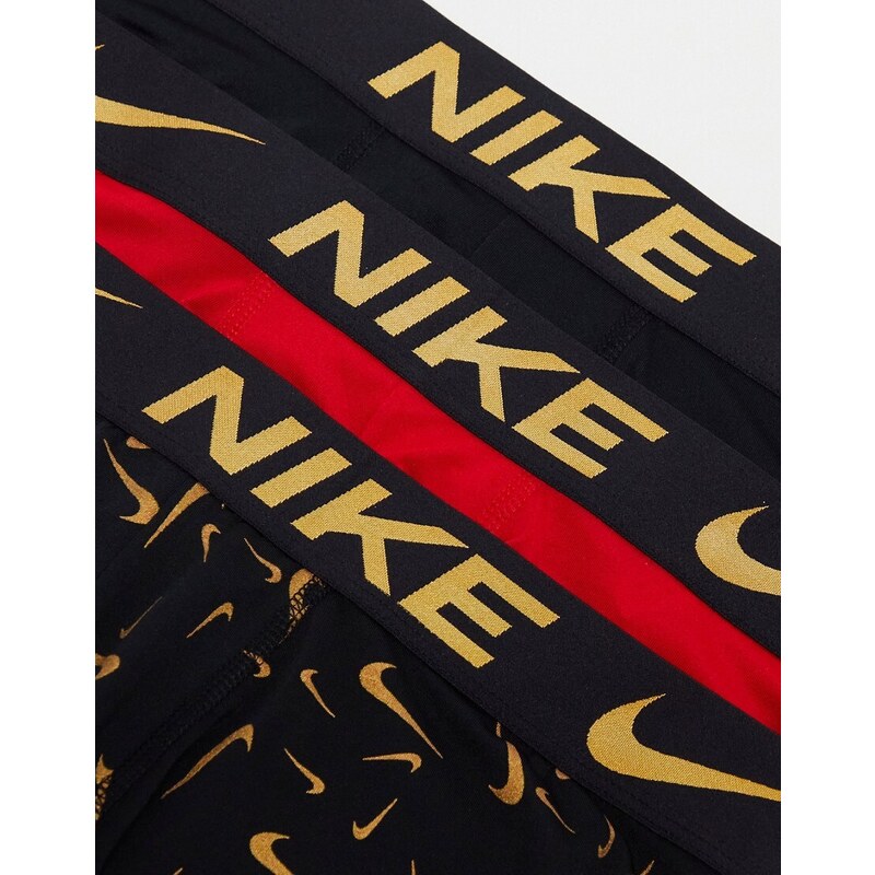 Nike - Dri-Fit Essential Micro - Confezione da 3 paia di slip aderenti neri, rossi e oro in microfibra Dri-Fit-Multicolore