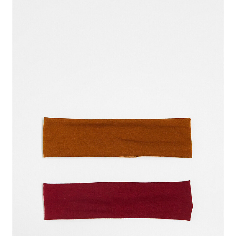 DesignB London - Confezione da 2 fasce per capelli in jersey rosso e ruggine-Multicolore