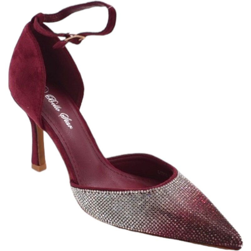Malu Shoes Scarpe decollete donna elegante punta glitter degrade' bordeaux argento tacco 10 cm cinturino alla caviglia maryjane