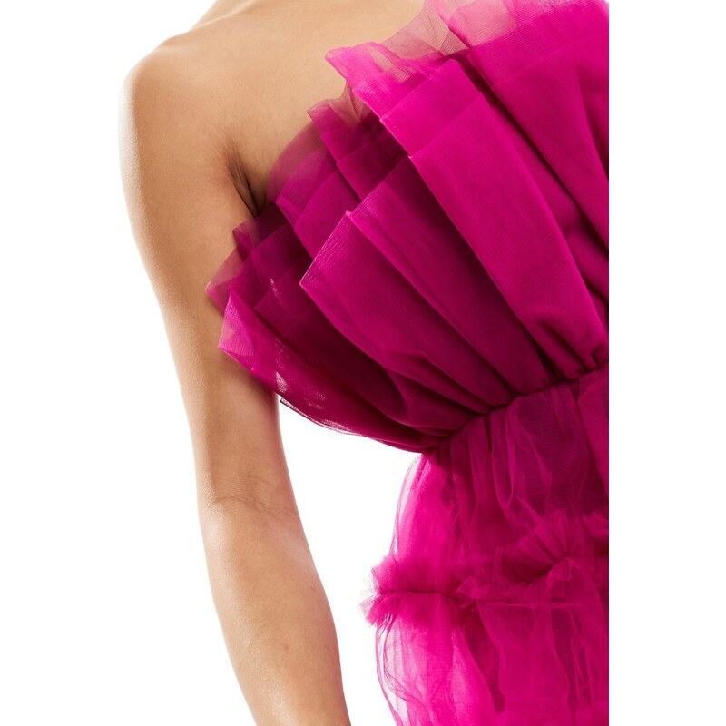 Lace & Beads - Vestito corto a fascia in tulle color magenta-Rosa