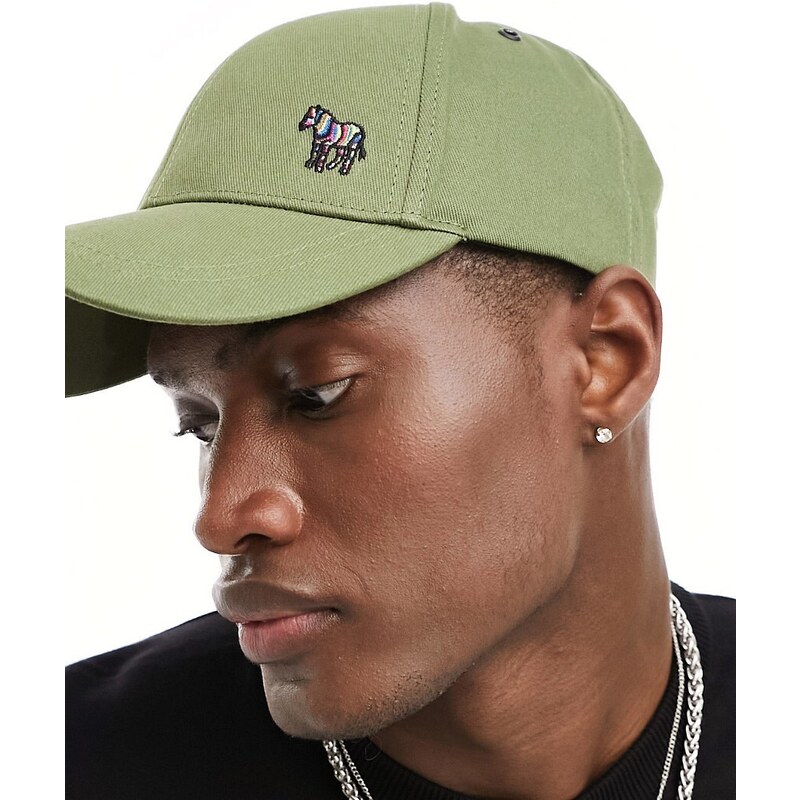 PS Paul Smith - Cappello con visiera in cotone verde scuro con logo a zebra