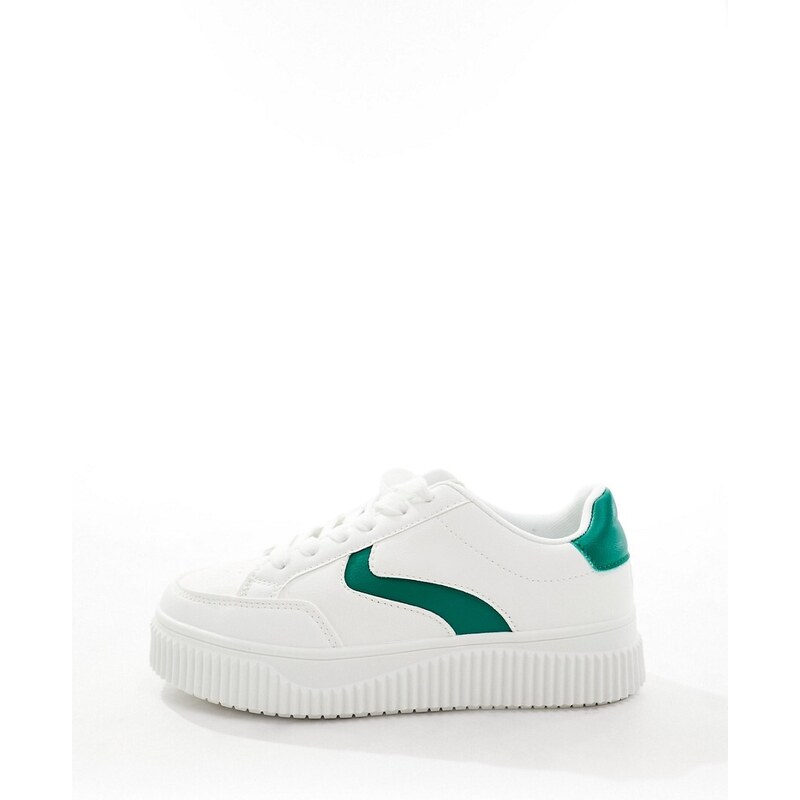 London Rebel - Sneakers bianche e verdi con pannelli e suola scolpita-Bianco