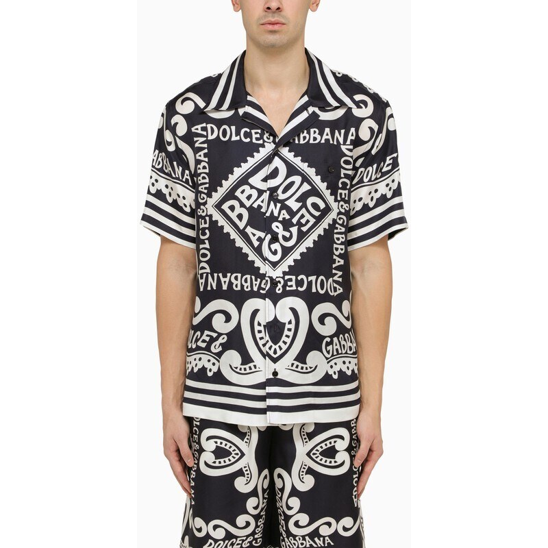 Dolce&Gabbana Camicia Hawaii in seta con stampa marina