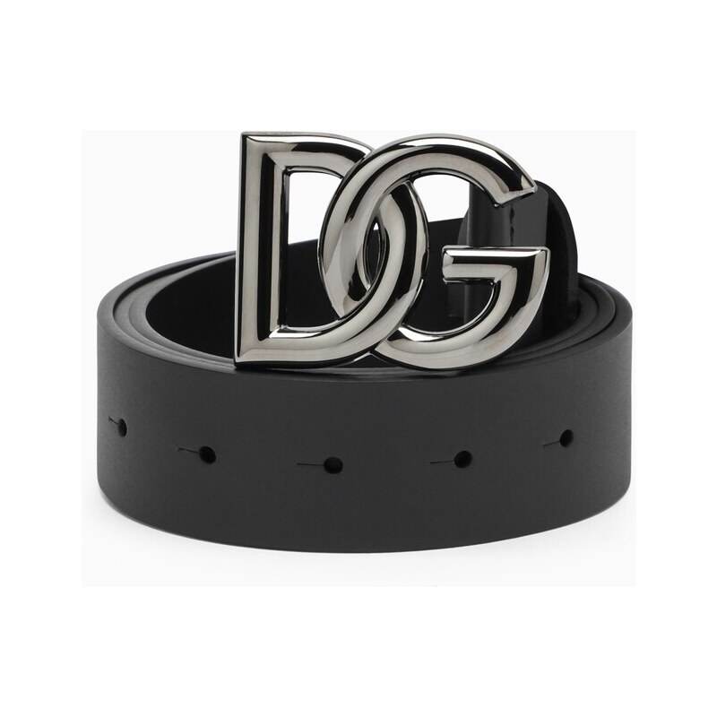 Dolce&Gabbana Cintura nera con placca DG in rutenio