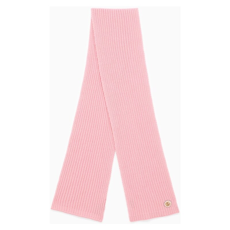GUCCI Sciarpa rosa in cashmere con logo