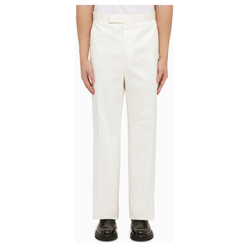 Thom Browne Pantalone dritto bianco in cotone
