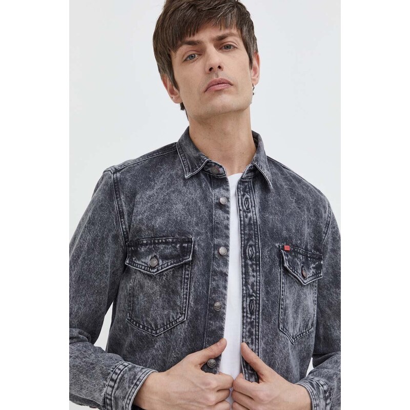 HUGO camicia di jeans uomo colore grigio