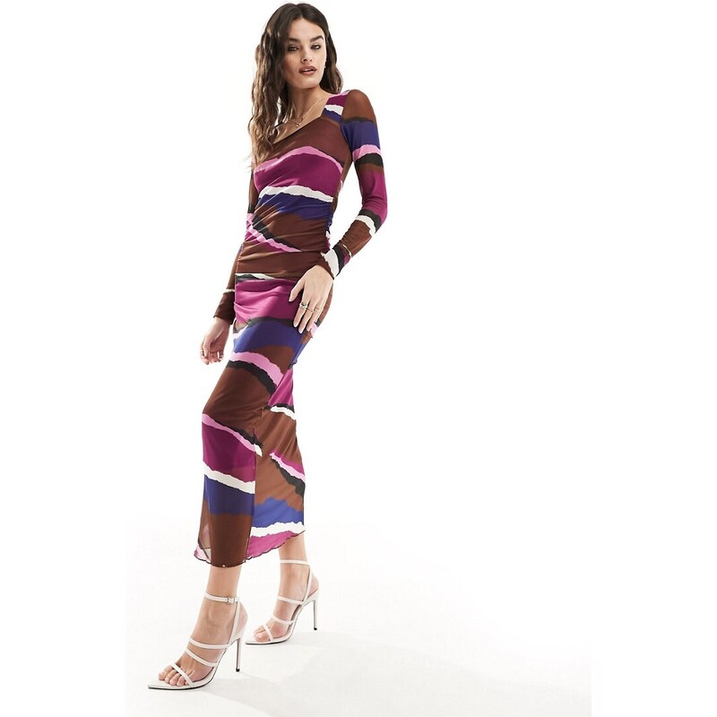 Y.A.S - Rizza - Vestito midi viola con stampa astratta-Multicolore