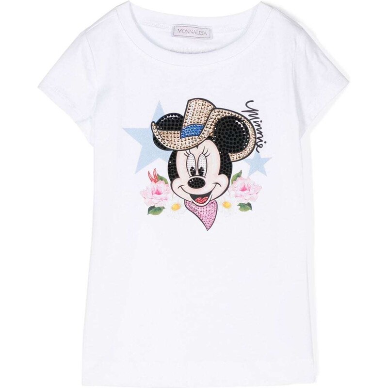 MONNALISA KIDS T-shirt bianca stampa Minnie strass