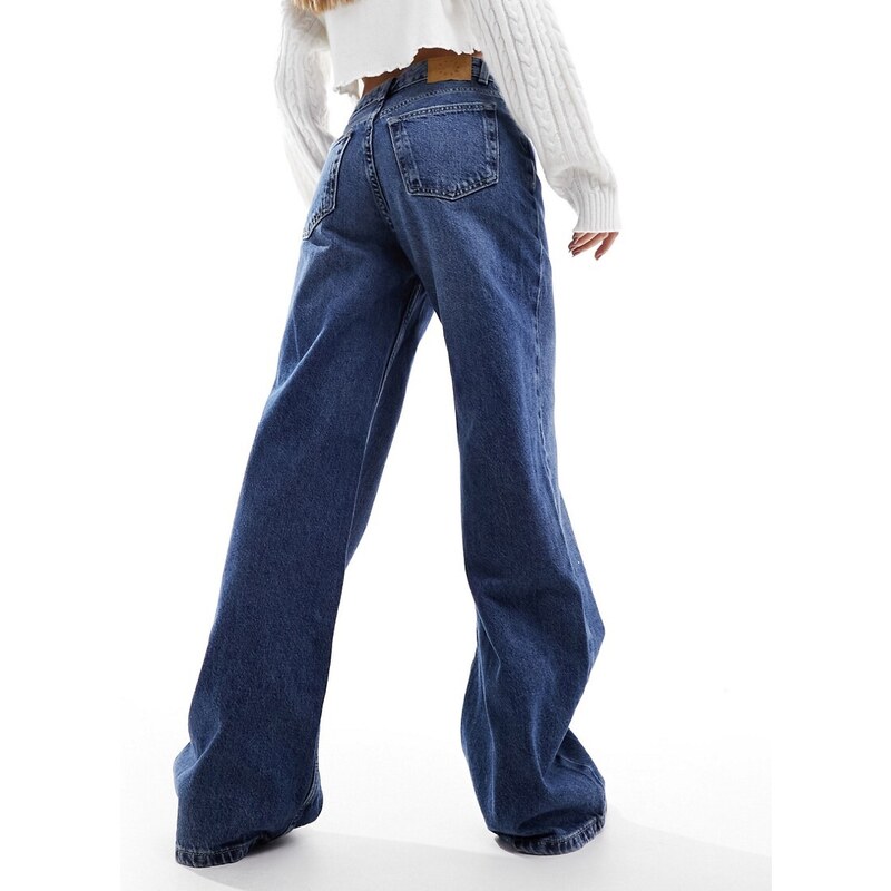 Pull&Bear - Jeans a fondo ampio blu scuro a vita medio alta
