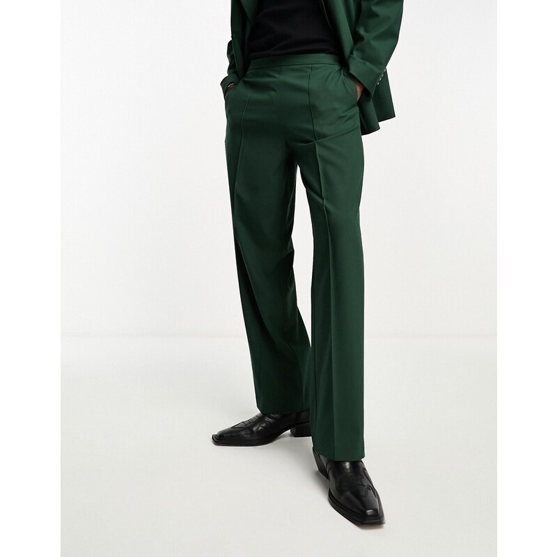 ASOS DESIGN - Pantaloni da abito a fondo ampio verde scuro