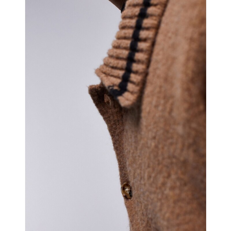 Topman - Cardigan marrone spazzolato pesante con colletto e bordi a contrasto
