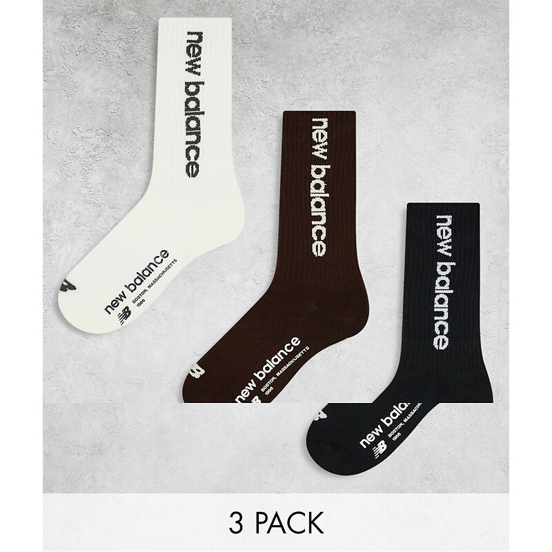 New Balance - Confezione da 3 paia di calzini corti nero, marrone e bianco con logo lineare-Multicolore