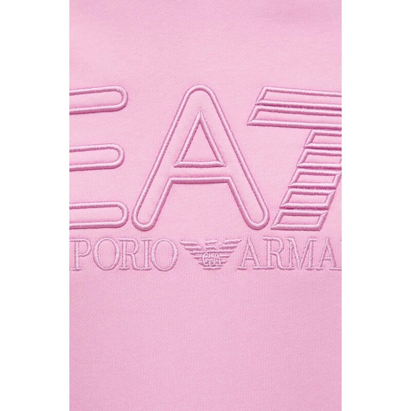 EA7 Emporio Armani felpa in cotone colore rosa con cappuccio con applicazione