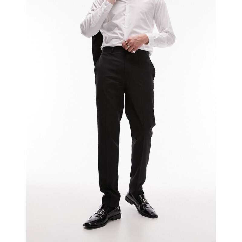 Topman - Pantaloni da abito slim neri in misto lana-Nero