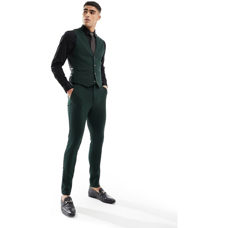 ASOS DESIGN Wedding - Pantaloni da abito super skinny color verde bosco microtesturizzato