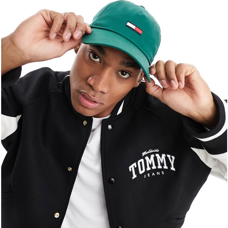 Tommy Jeans - Cappellino verde con logo della bandiera