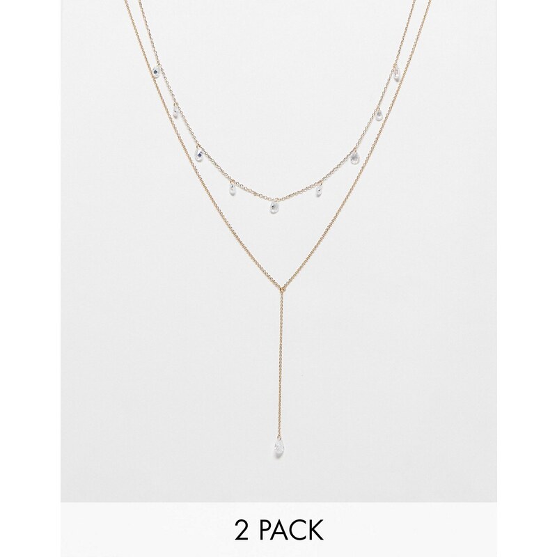 ALDO - Lagrima - Confezione multipack di 2 collane color oro con ciondolo con perla