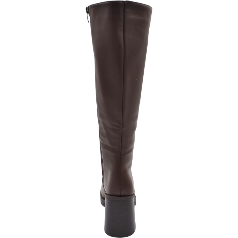 Malu Shoes Stivali donna alto marrone al ginocchio a punta quadrata aderenti con zip tacco legno doppio 8 cm plateau 2 cm moda