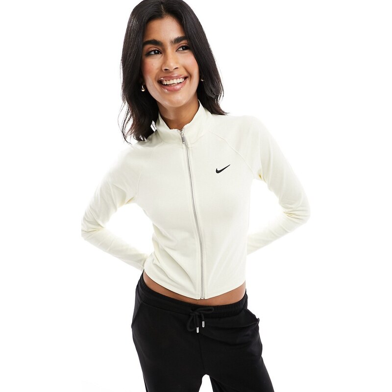 Nike - Giacca bianca a coste con zip e logo piccolo-Bianco