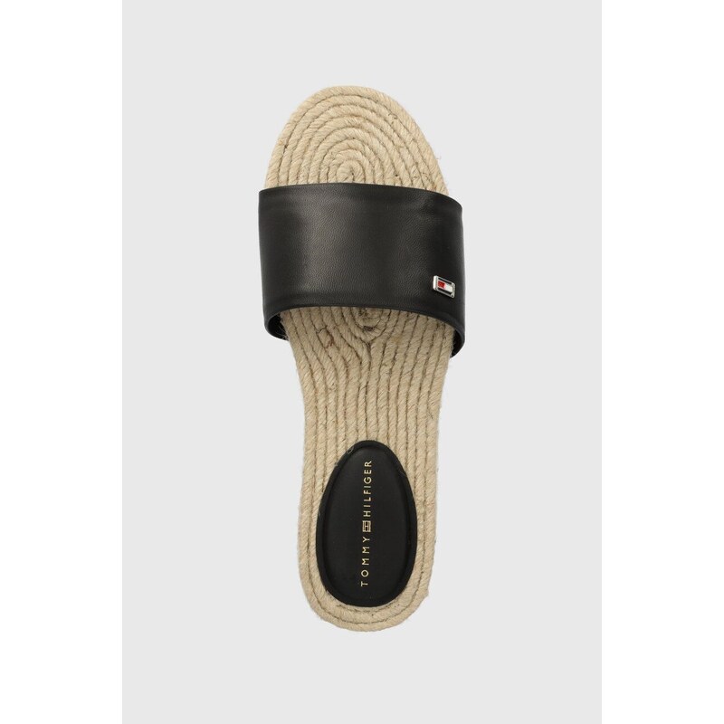 Tommy Hilfiger infradito in pelle SIMPLE LEATHER FLAT ESP SANDAL donna colore nero FW0FW07933