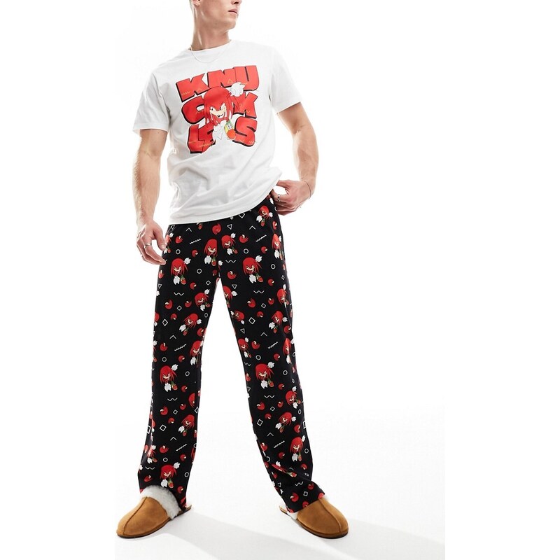 ASOS DESIGN - Set pigiama con stampa Knuckles in ecru e nero