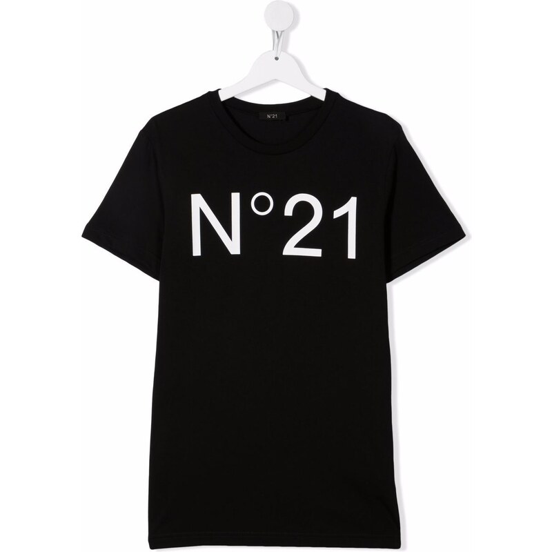 N21 KIDS T-shirt nera basic logo stampa