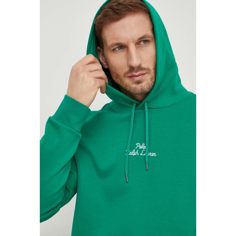 Polo Ralph Lauren felpa uomo colore verde con cappuccio con applicazione