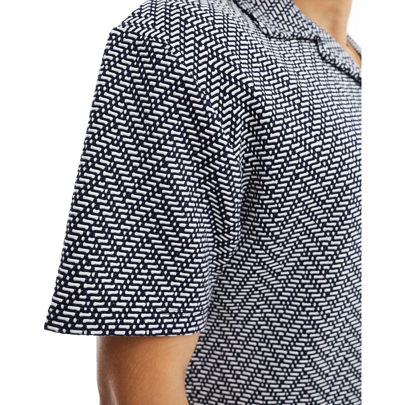 River Island - Camicia Testurizzata Con Colletto Con Rever Blu Navy In Coordinato 135488615