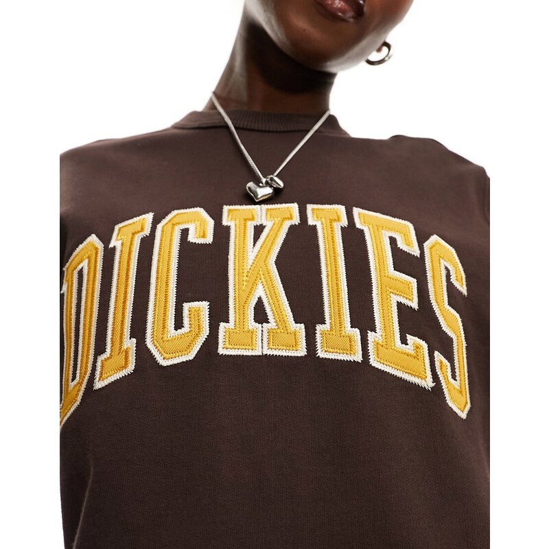 Dickies - Aitkin - Felpa marrone con logo stile college ricamato