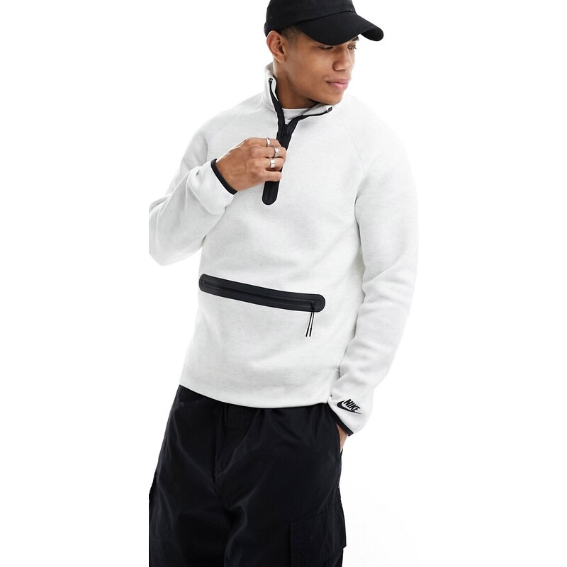 Nike - Felpa bianca in pile tecnico con zip corta-Bianco