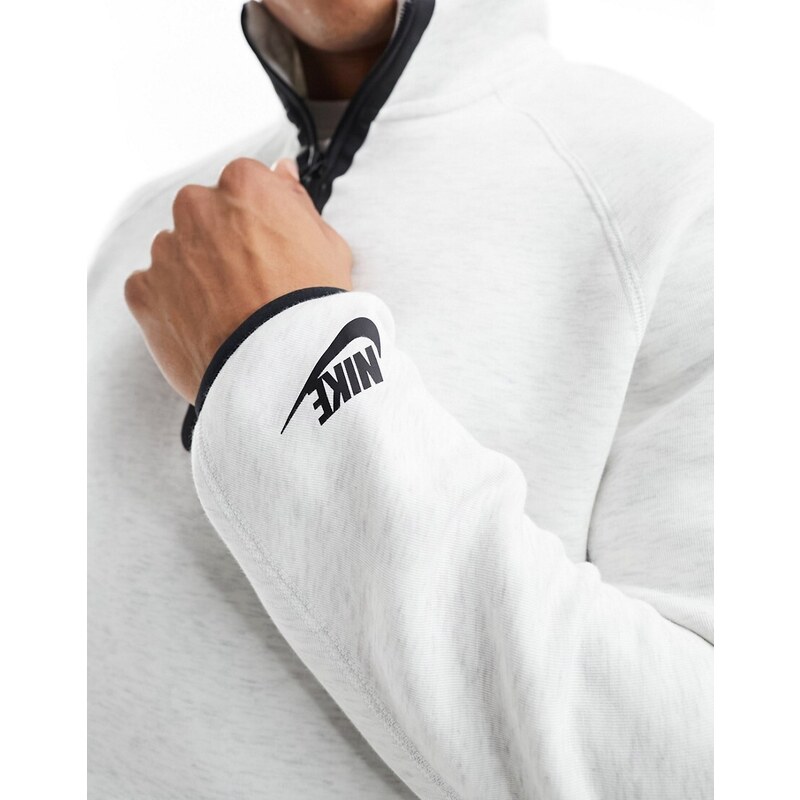 Nike - Felpa bianca in pile tecnico con zip corta-Bianco