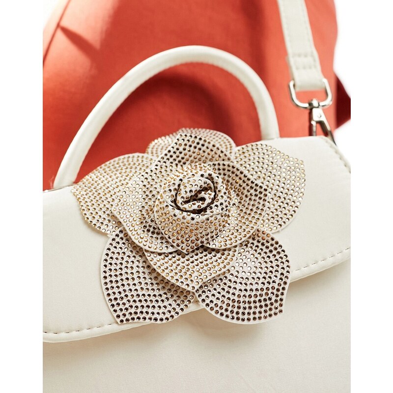Public Desire - Bridal Aurelia - Pochette in raso crema con fiore decorato-Bianco