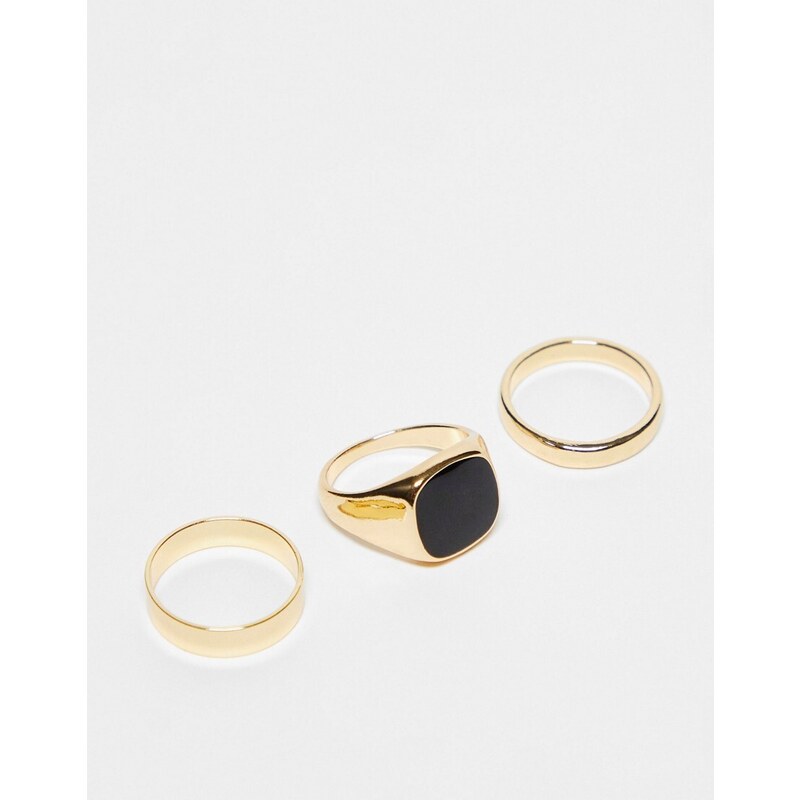 Faded Future - Confezione multipack di 3 anelli dorati a sigillo e a fascia-Oro