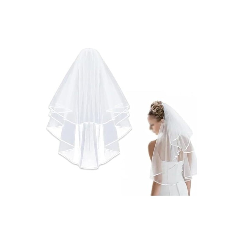 Velo Da Sposa Corto Con Pettine – Pizzo E Perline – Bianco O Avorio