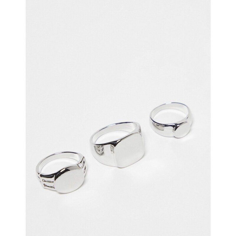 Faded Future - Confezione da 3 anelli con sigillo color argento