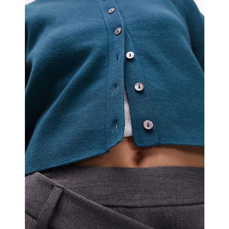 Topshop - Cardigan micro in maglia compatta color verde-azzurro