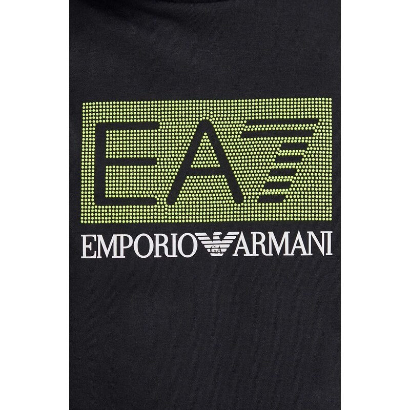 EA7 Emporio Armani felpa uomo colore nero con cappuccio con applicazione