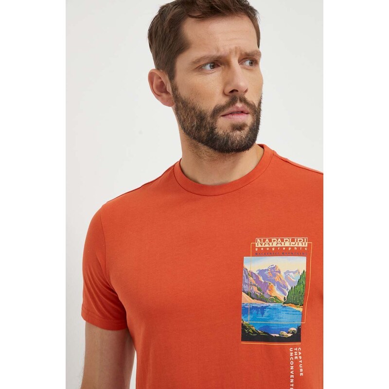 Napapijri t-shirt in cotone uomo colore arancione