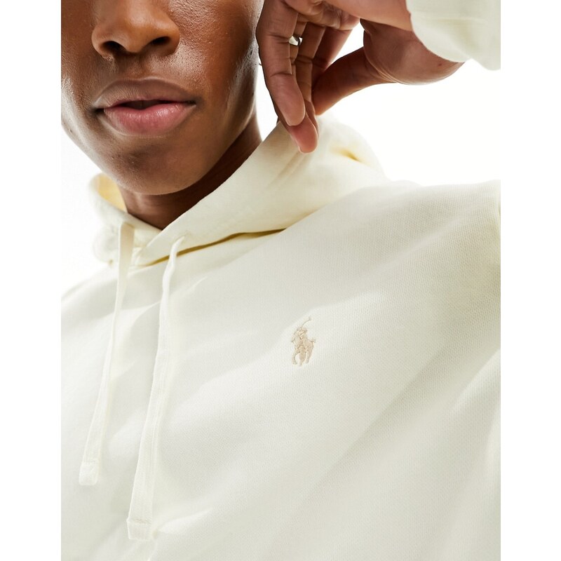 Polo Ralph Lauren - Felpa con cappuccio in spugna crema con rovescio a ricci e logo a icona-Bianco