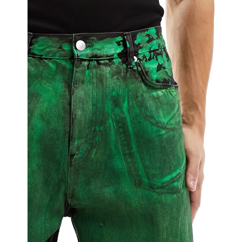 Weekday - Galaxy - Jeans spalmati larghi verdi lavaggio acido-Verde