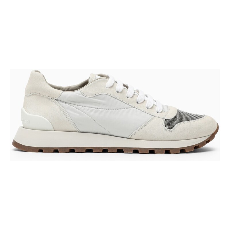Brunello Cucinelli Sneaker bianca in nylon e camoscio
