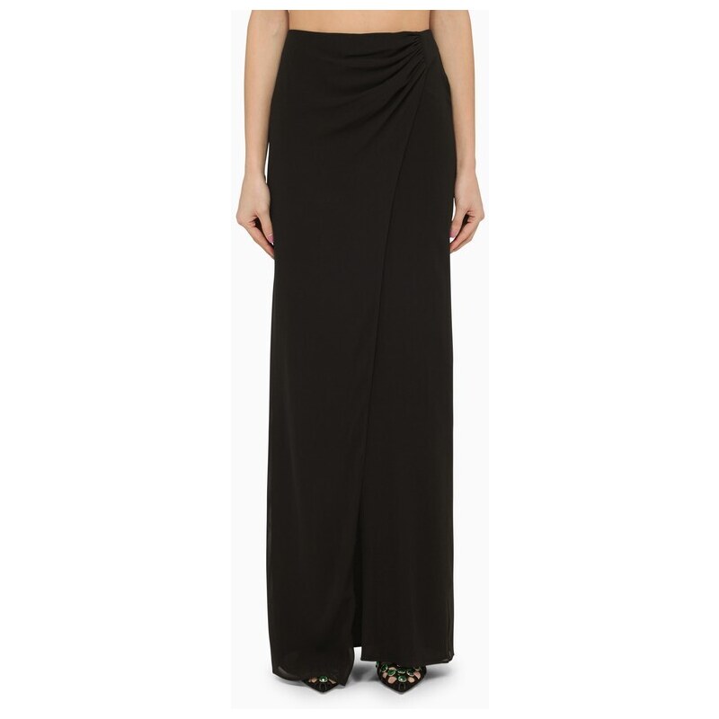 Jupe Noire Longueur Genoux En Pure Soie - Taille M - Femme - Sans étiquette