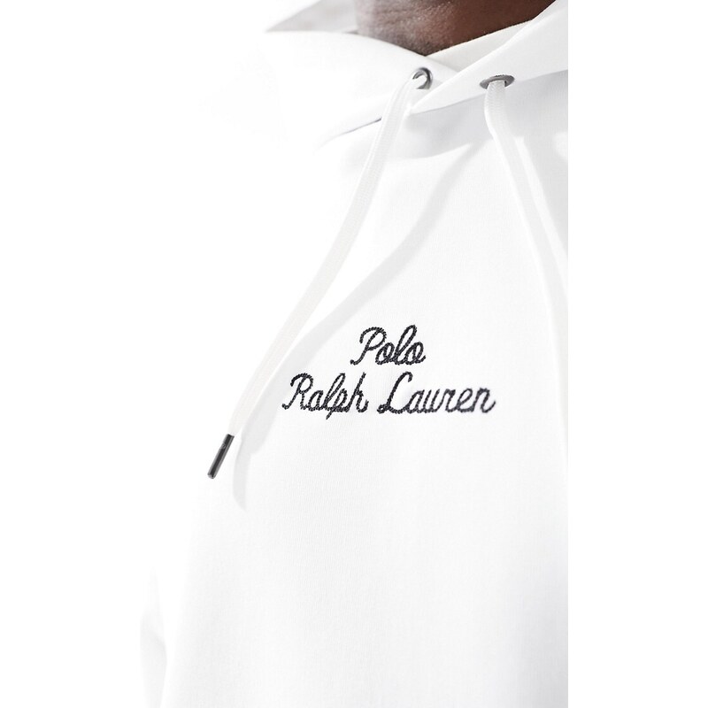Polo Ralph Lauren - Felpa con cappuccio in maglia doppia bianca con logo centrale-Bianco
