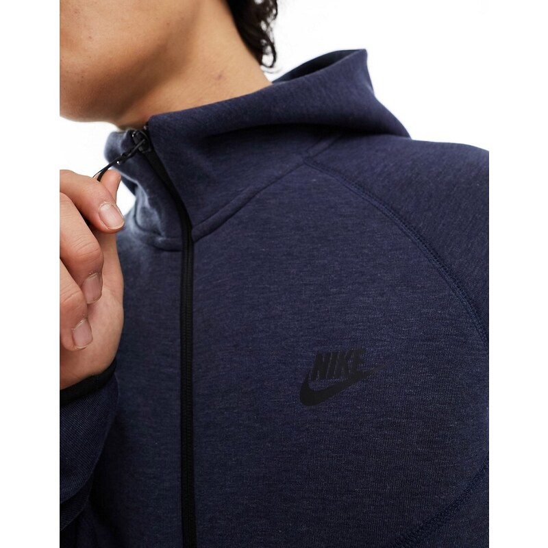 Nike - Felpa con cappuccio blu navy in pile tecnico con zip-Grigio