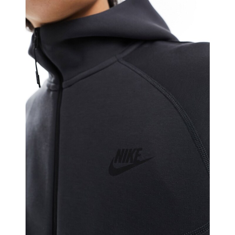 Nike - Tech Fleece - Felpa con cappuccio in pile tecnico grigio scuro con zip