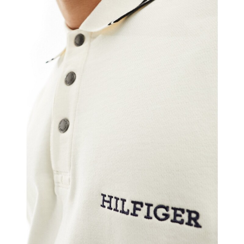 Tommy Hilfiger - Maglia stile rugby crema con scritta ricamata-Bianco